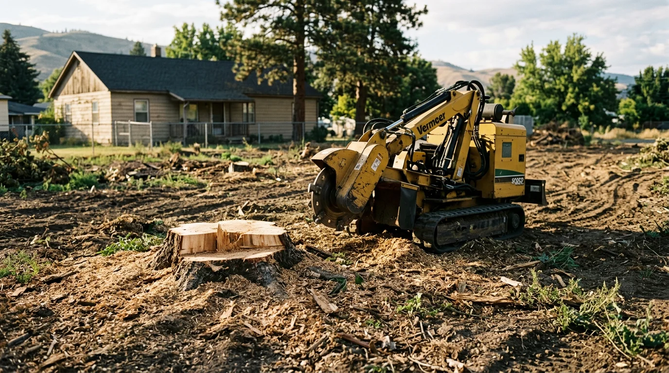 Professional arborist removing a large tree with crane assistance in Lewiston Idaho